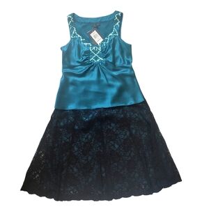 Alfani Teal/Turquoise and Black Sequined Top And Lace Skirt Set 6P NWT